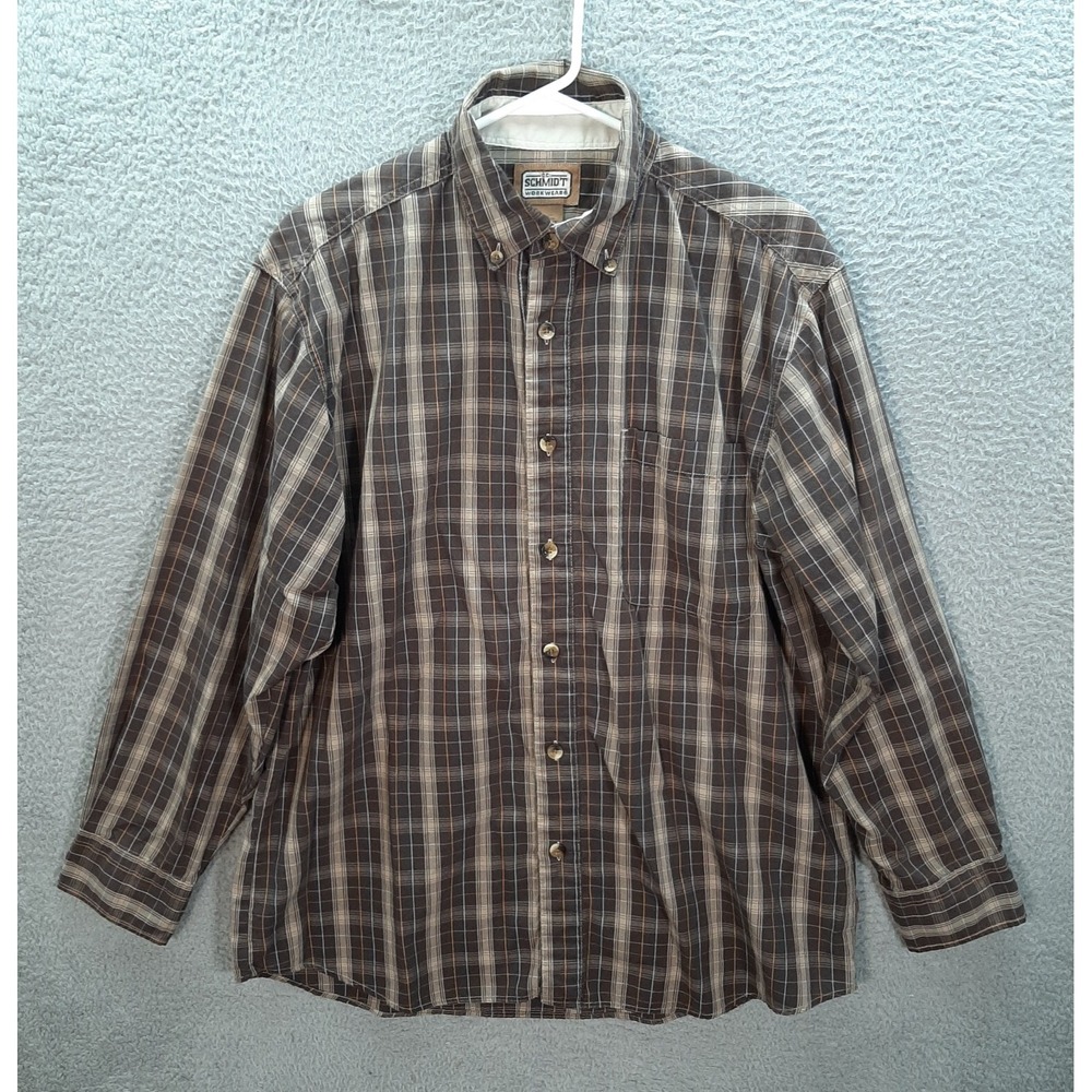 CE Schmidt Shirt Adult Large‎ Brown Tan Plaid Workwear Grunge Outdoors Camping